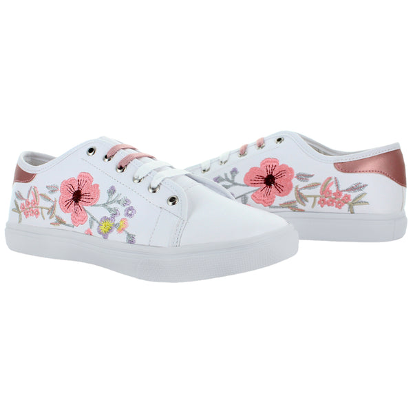 BRUNELLA TENIS VESTIR MODA CASUAL FLORES BLANCO MUJER 70157