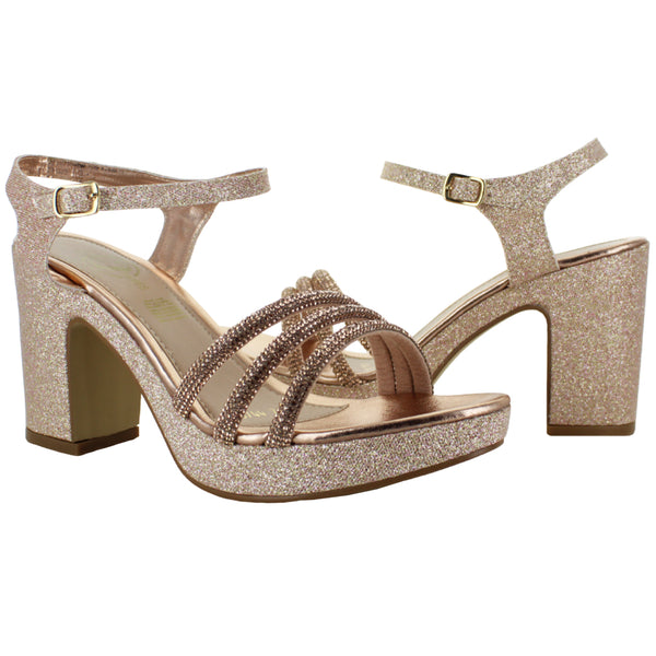 JOZA ZAPATILLA PLATAFORMA TIRAS BRILLOS DORADO MUJER 83976