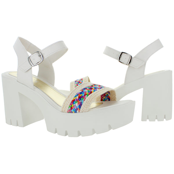 VITALIA SANDALIA TACON ANCHO YUTE HEBILLA BLANCO MUJER 84332