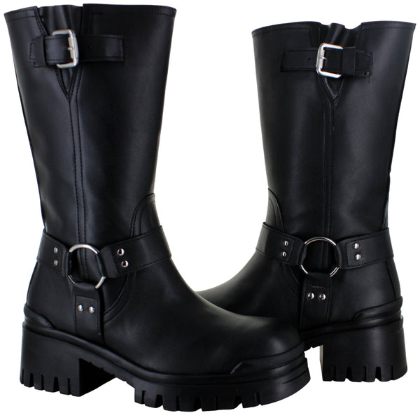 FUSION BOTA ALTA URBANA ROCK MODA BIKERS HEBILLA MUJER 91122