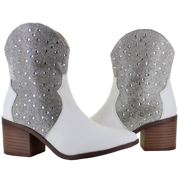 DIVA BOTA VAQUERA TACON ANCHO MODA CASUAL BRILLO MUJER 91824