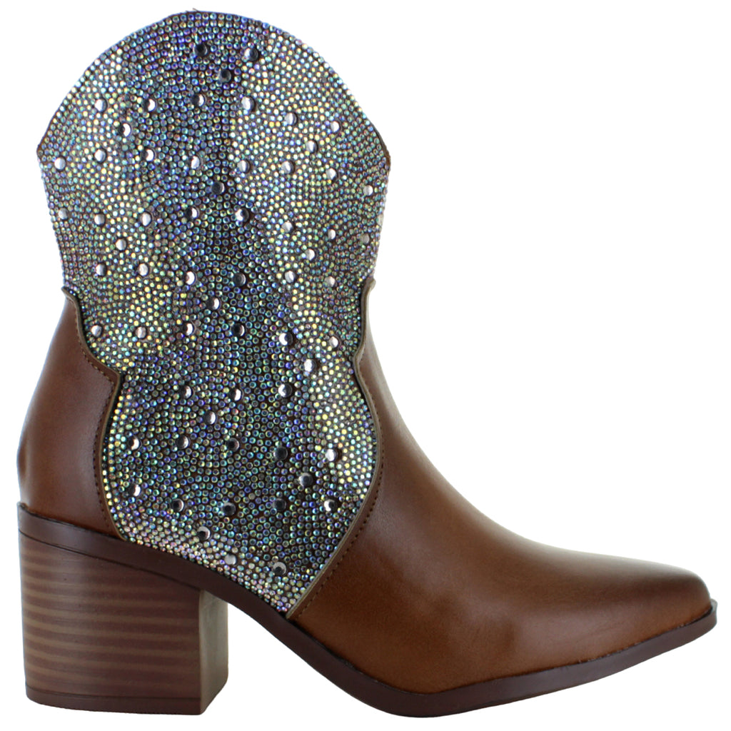 DIVA BOTA VAQUERA TACON ANCHO MODA CASUAL BRILLO MUJER 91826