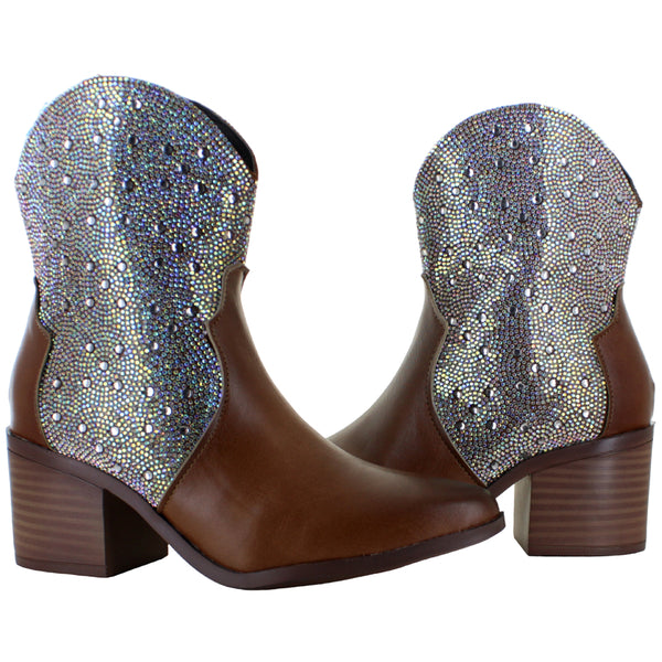 DIVA BOTA VAQUERA TACON ANCHO MODA CASUAL BRILLO MUJER 91826