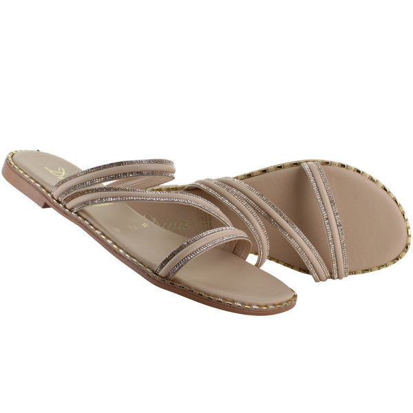 DIVA SANDALIA SLIDE MODA CASUAL ELEGANTE BRILLOS MUJER 92392