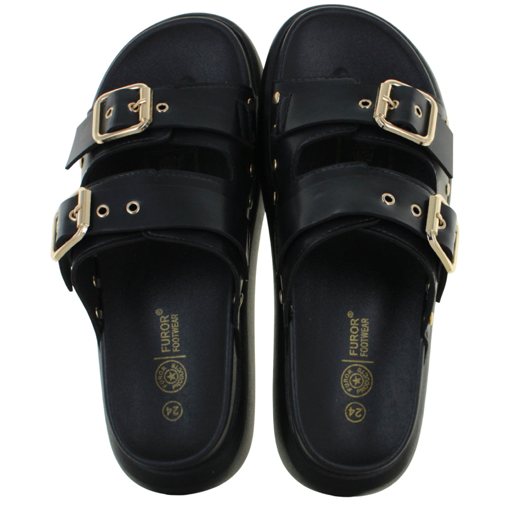 FUROR SANDALIA SLIDE SUECO MODA CASUAL HEBILLA MUJER 93025