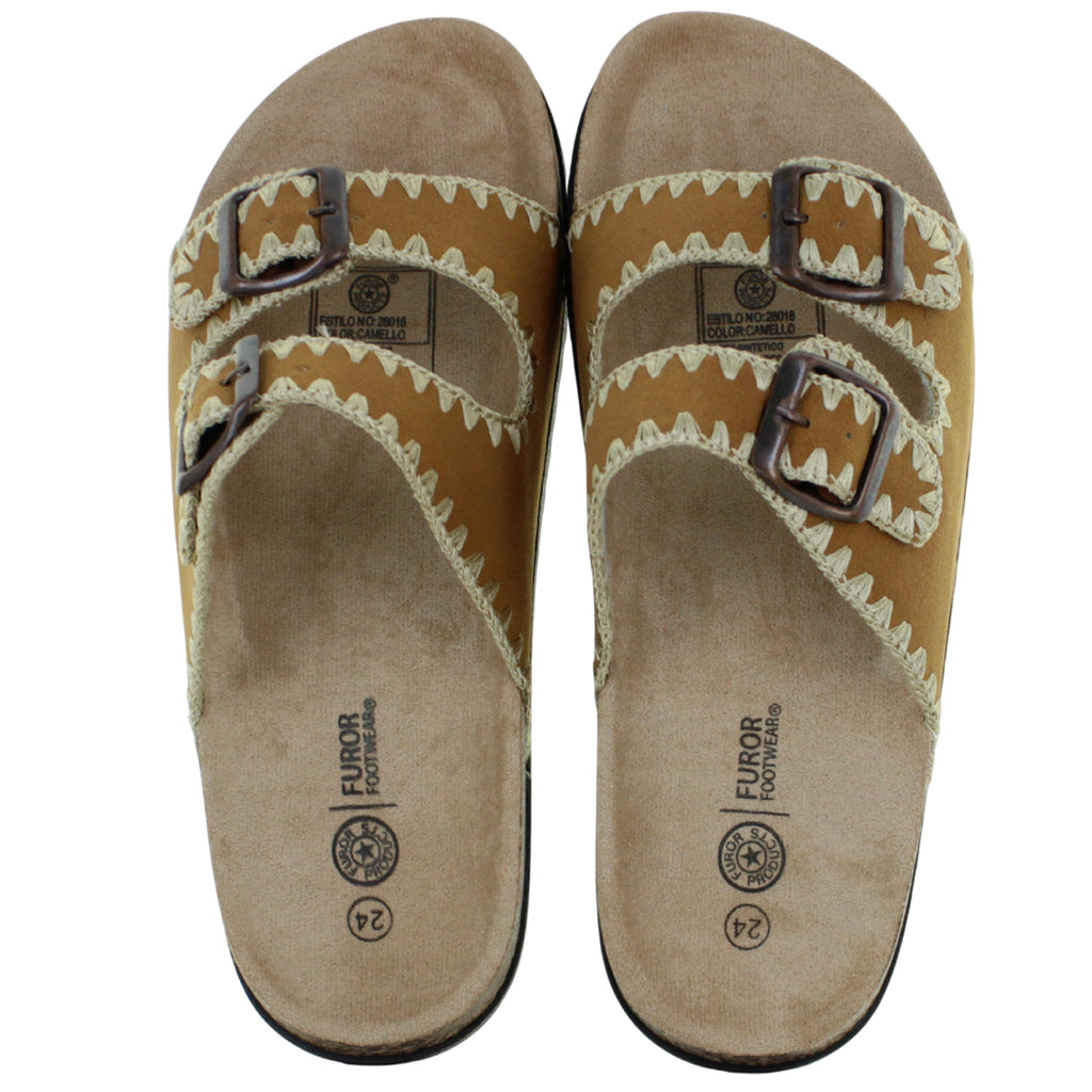 FUROR SANDALIA SLIDE ORILLA BORDADA 2 HEBILLAS MUJER 93031