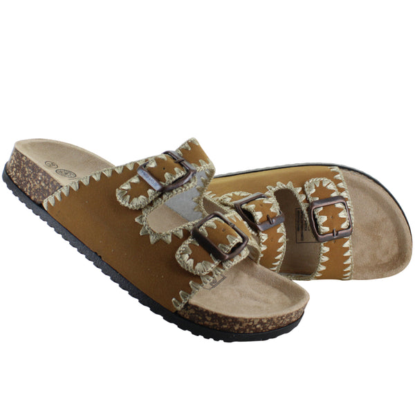 FUROR SANDALIA SLIDE ORILLA BORDADA 2 HEBILLAS MUJER 93031