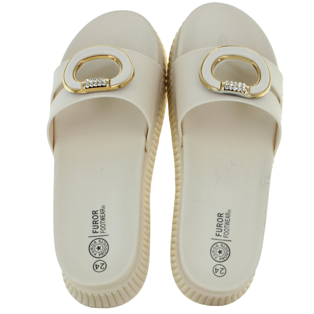 FUROR SANDALIA SLIDE SUECO CASUAL ARO BRILLOS MUJER 93032