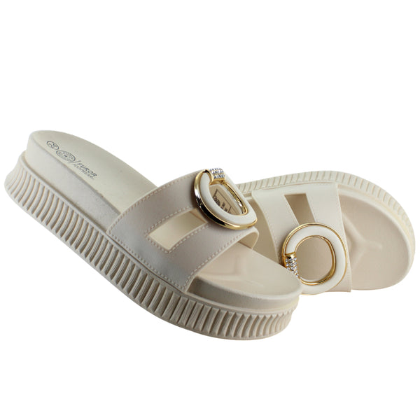 FUROR SANDALIA SLIDE SUECO CASUAL ARO BRILLOS MUJER 93032
