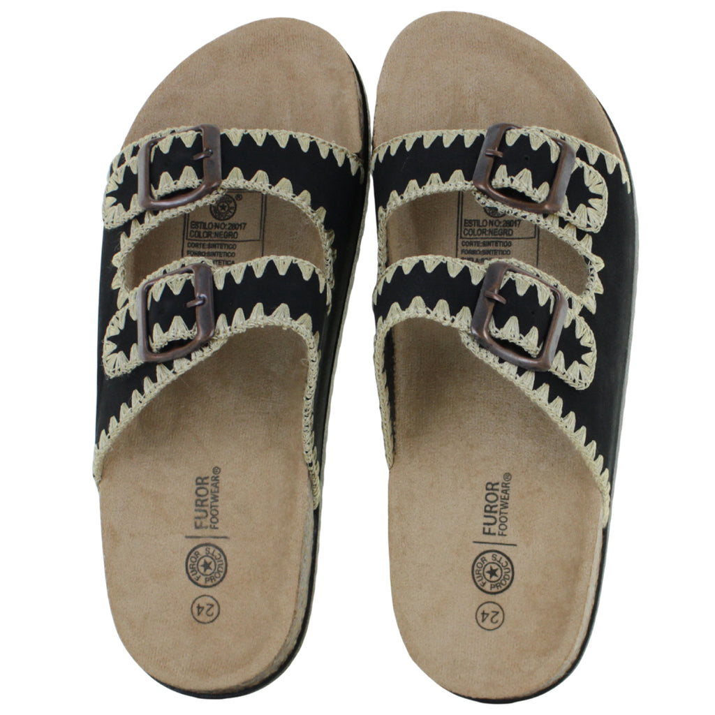 FUROR SANDALIA SLIDE ORILLA BORDADA 2 HEBILLAS MUJER 93035
