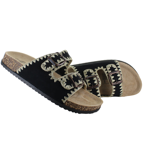 FUROR SANDALIA SLIDE ORILLA BORDADA 2 HEBILLAS MUJER 93035