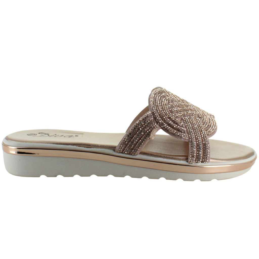 DIVA SANDALIA SLIDE MODA CASUAL ELEGANTE BRILLOS MUJER 93233
